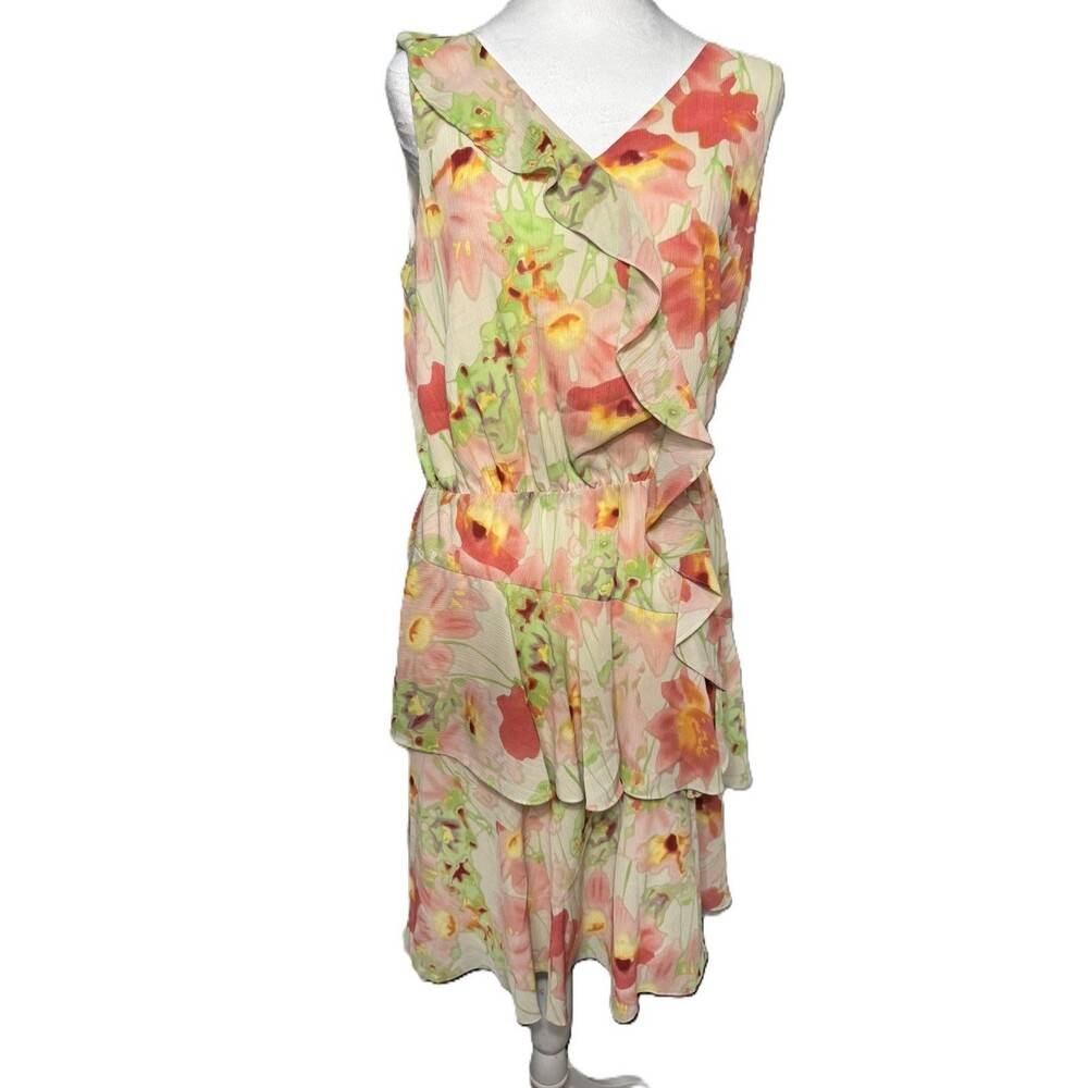 NWT Kenneth Cole NY Floral Chiffon Ruffle Dress Size 6 Romantic Chic Sleeveless